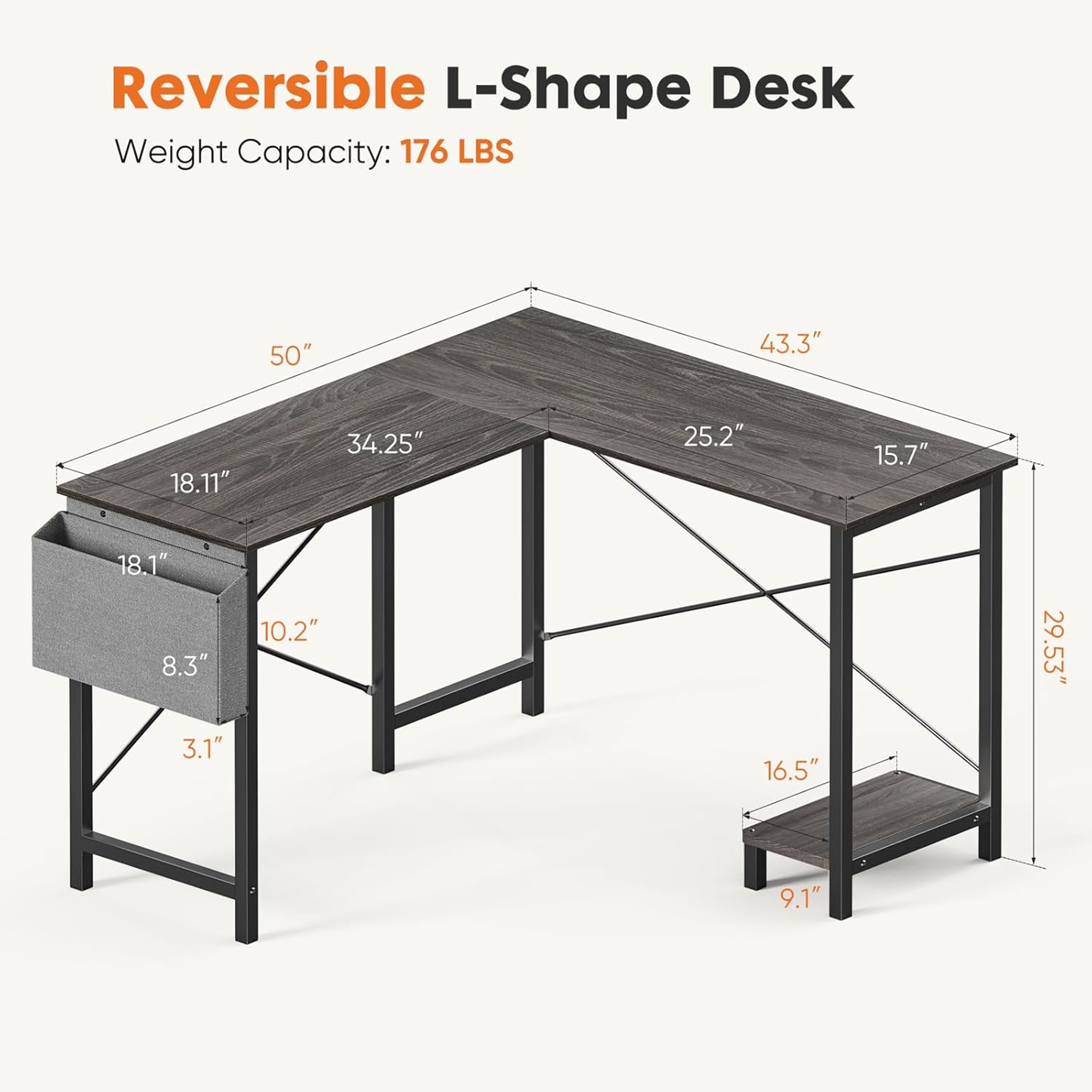 Furnibear Computer Desk with Drawer and Power Outlets, 47in Office Desk with 2 Monitor Stands and Fabric File Cabinet for Home Office, Small Space