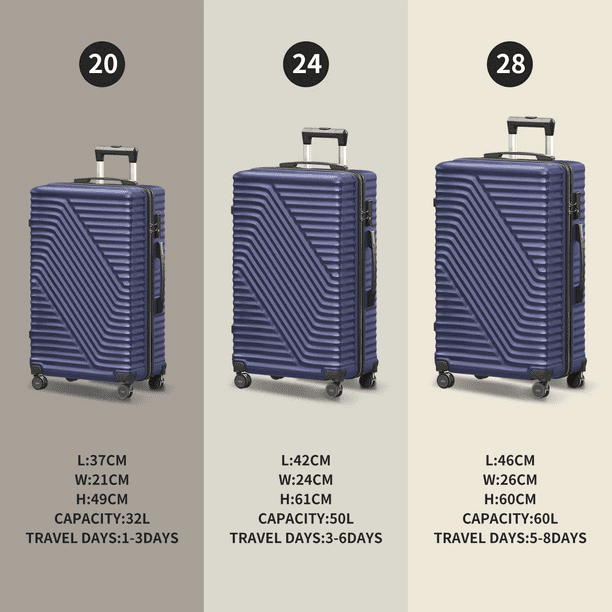 Luggage Sets 3 Piece 20/24/28 inch Suitcase Sets Hardside Luggage Set, Navy Blue