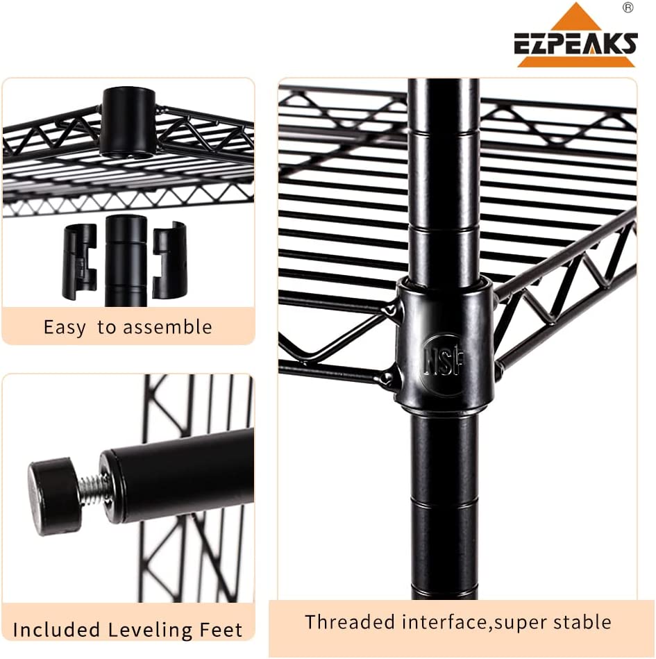 4 Shelf Wire Shelving Metal Storage Shelves Heavy Duty Height Adjustable, Black