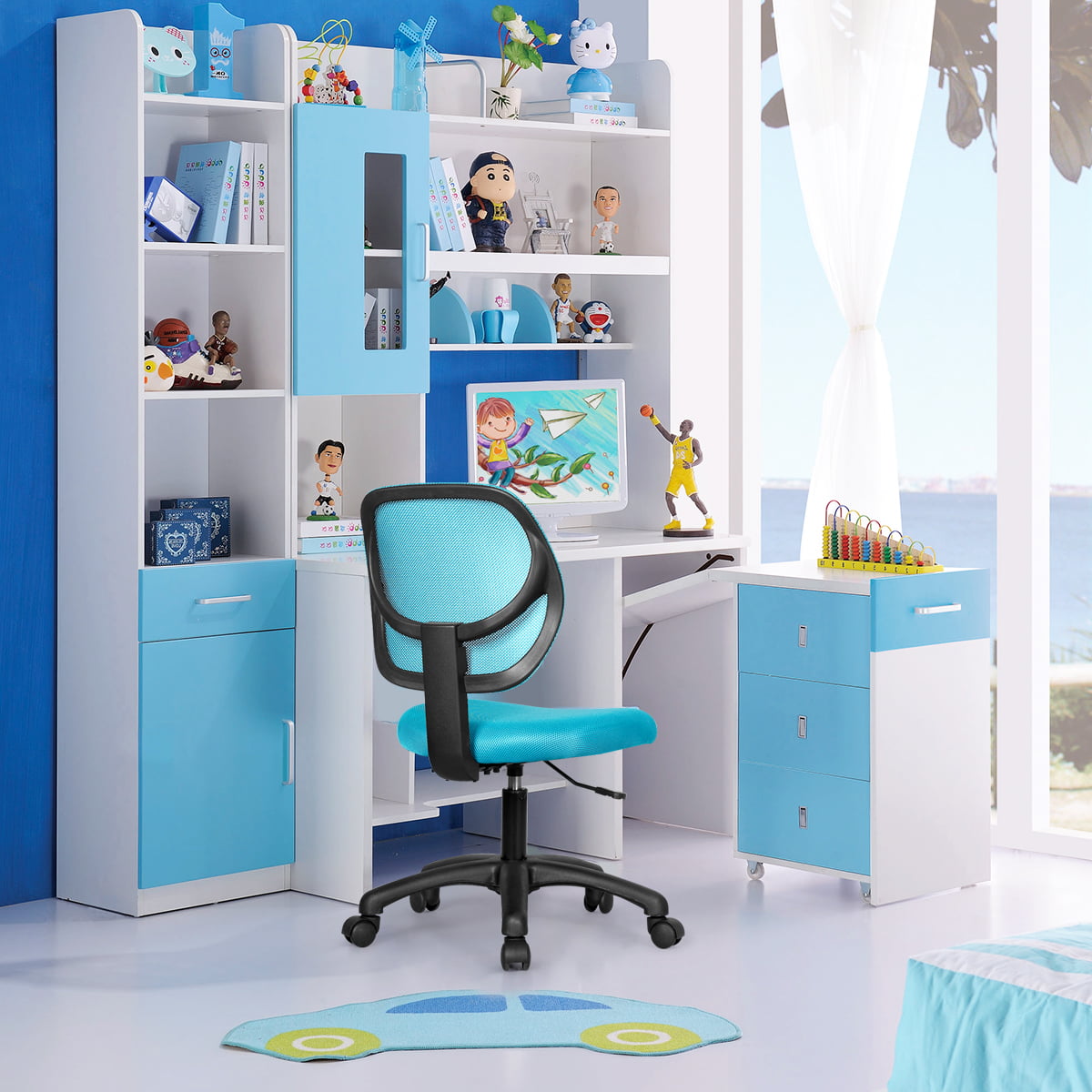 Mesh Office Chair Low-Back Armless Computer Desk Chair Adjustable Height Blue