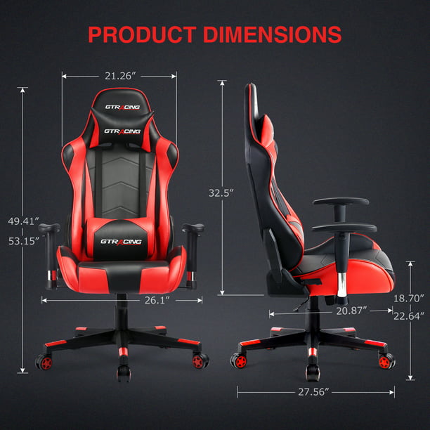 Gaming Chair Office Chair PU Leather with Adjustable Headrest and Lumbar Pillow, Red