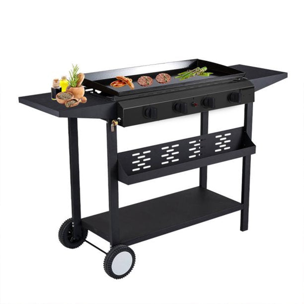 4-Burner Griddle Propane Gas Grill, Black