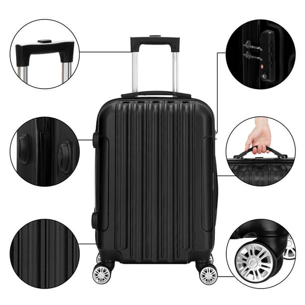 3 Piece Nested Spinner Suitcase Luggage Set with TSA Lock, Black
