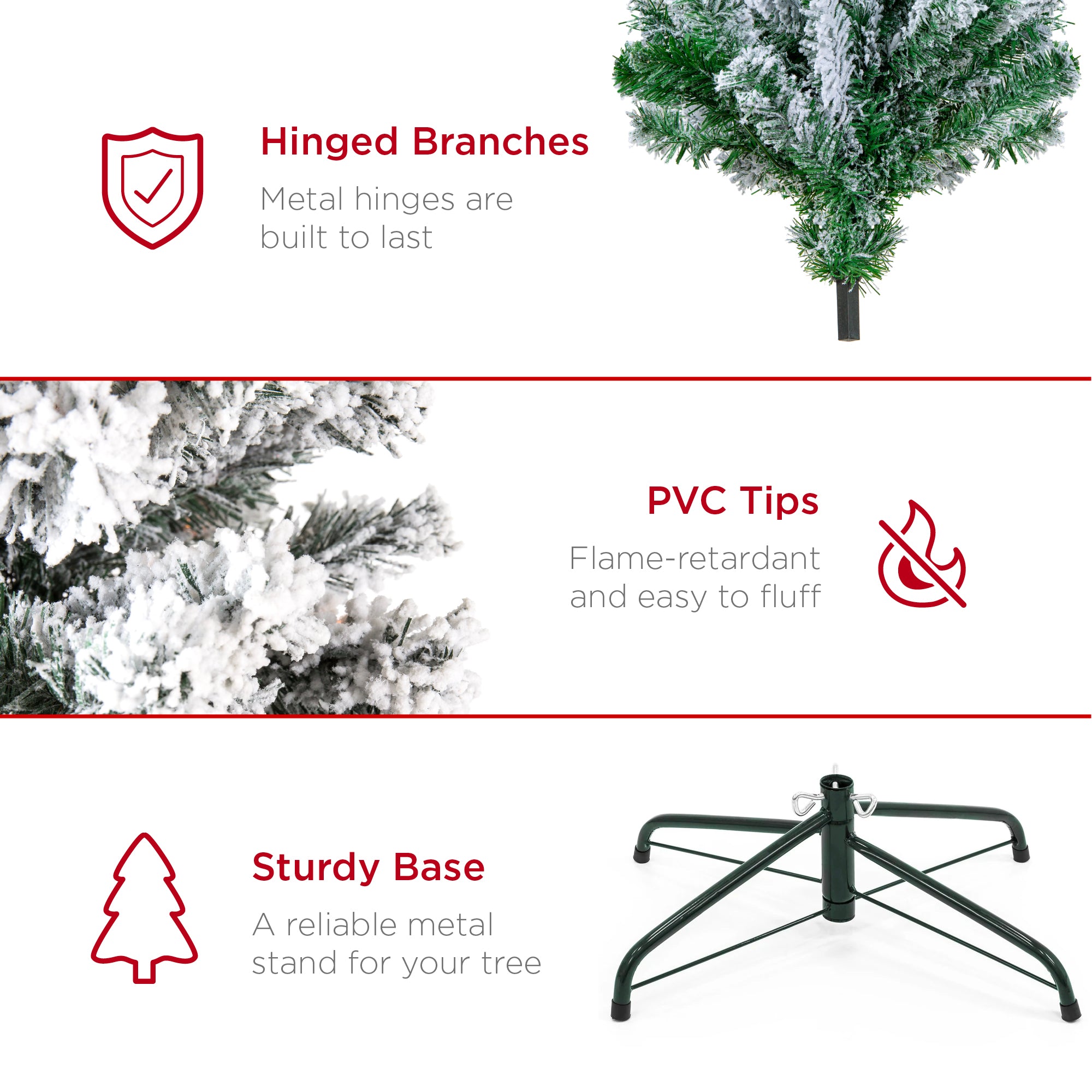 7ft Pre-Lit Holiday Christmas Pine Tree w/ Snow Flocked Branches, 250 Warm White Lights