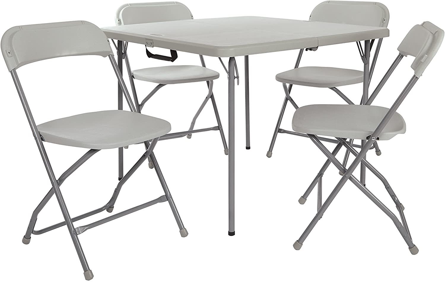 5 Piece Folding Square Table and Chair Set, Light Grey