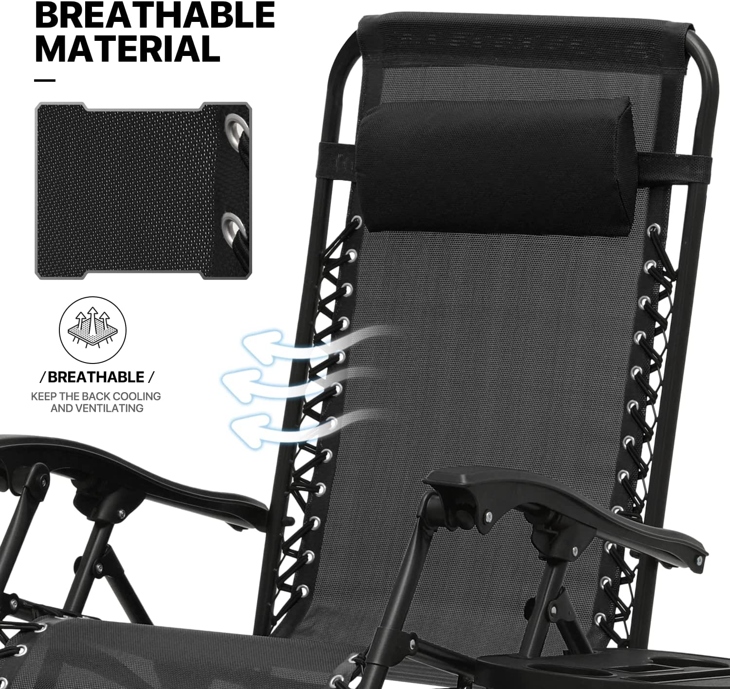 2 Pack Utility Tray Steel Zero-Gravity Chair - Black and Gray