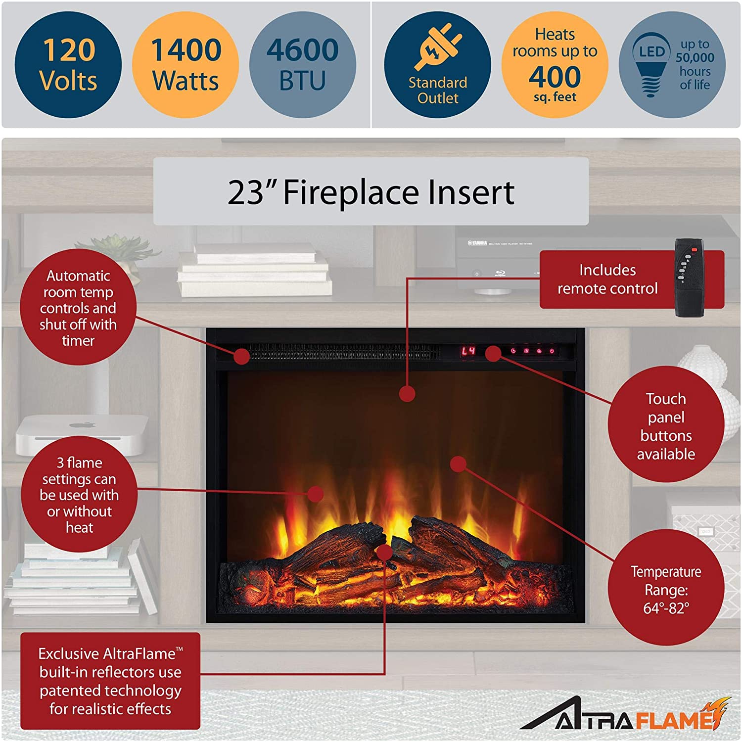 Electric Fireplace TV Console for TVs up, Rustic