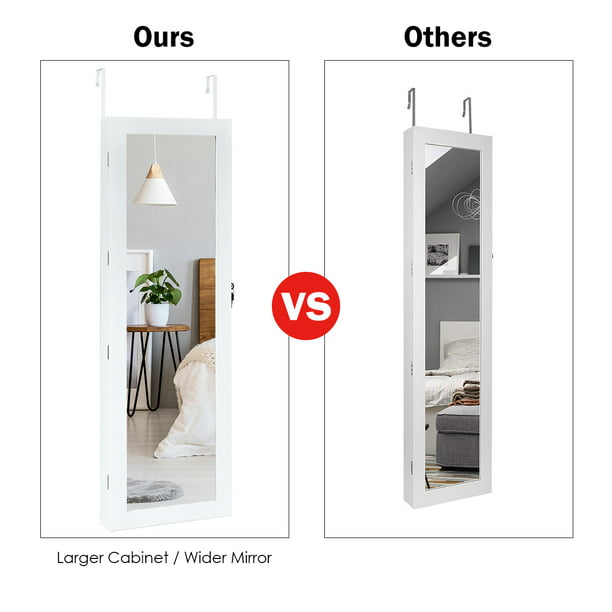 Wall Door Mounted Mirror Jewelry Cabinet Organizer w/LED Light