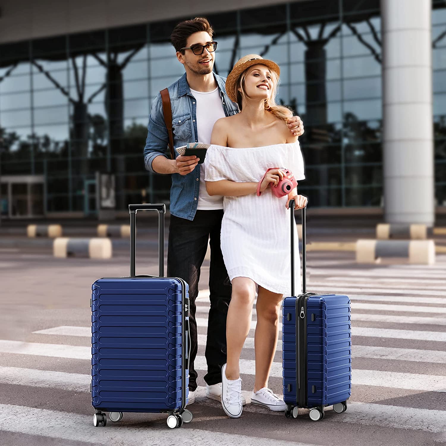 3-Piece Nested Spinner Suitcase Luggage Set with TSA Lock, Deep Blue