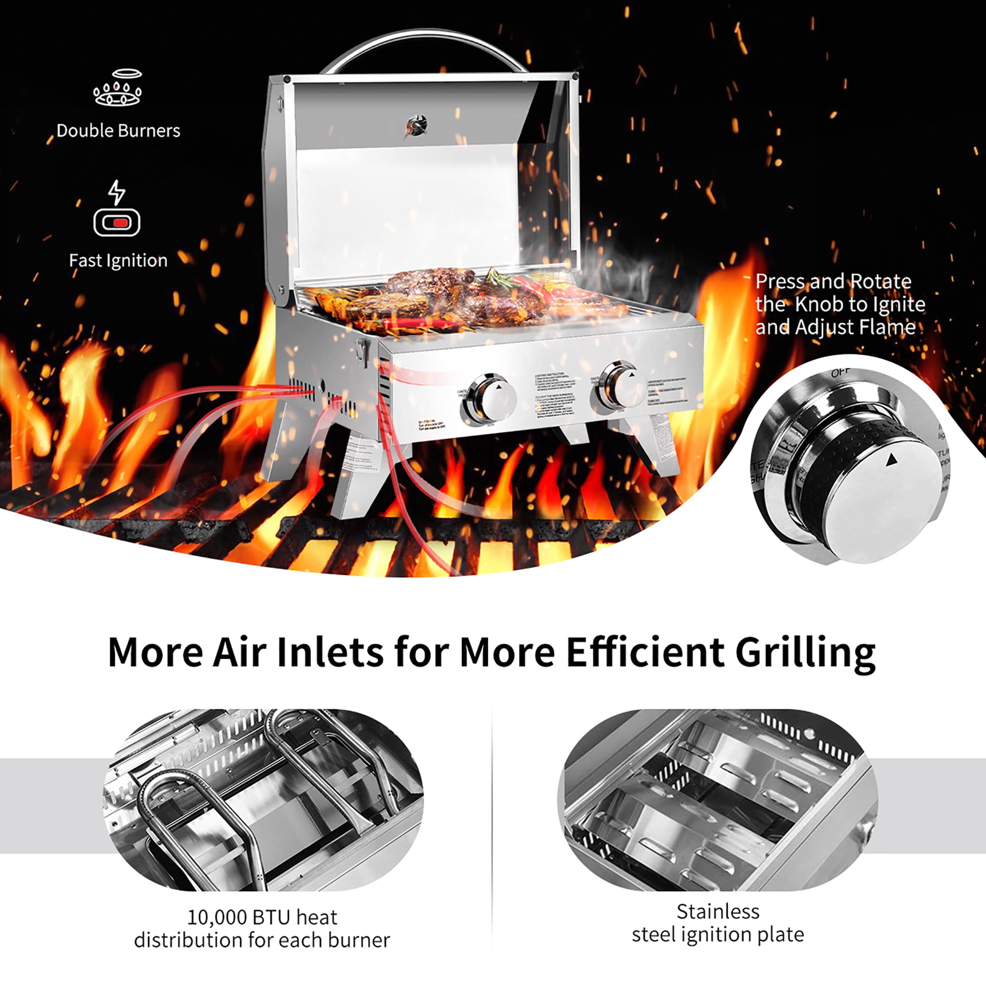 20,000 BTU Propane Gas Grill for Outdoor Camping