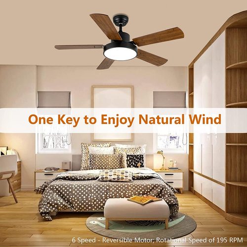 Simple Deluxe 44 inch Ceiling Fan with LED Light and Remote Control, 6 Speed Modes, 2 Rotating Modes , Timer