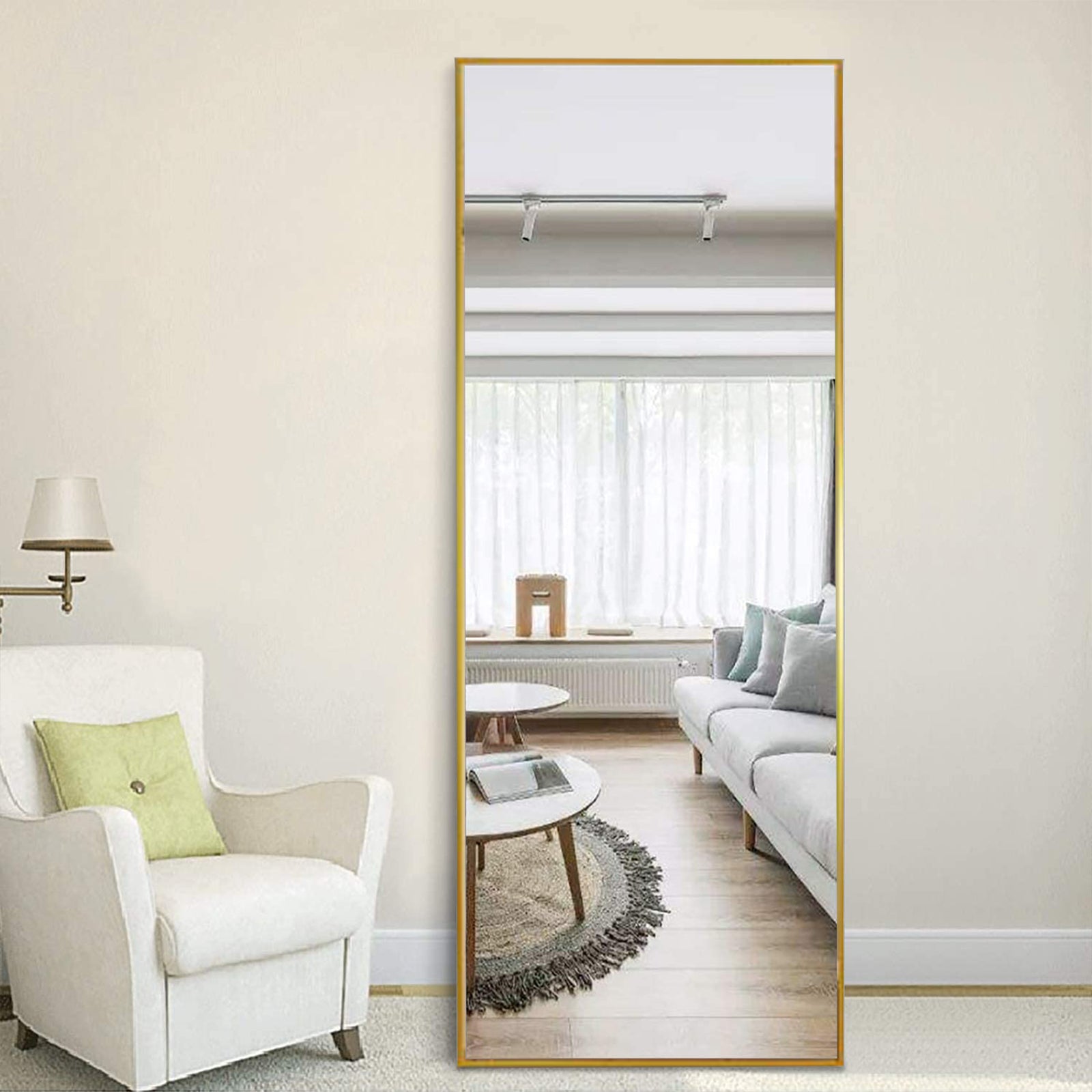 65 inch Full Length Mirror Rectangle Body Floor Mirror, Gold