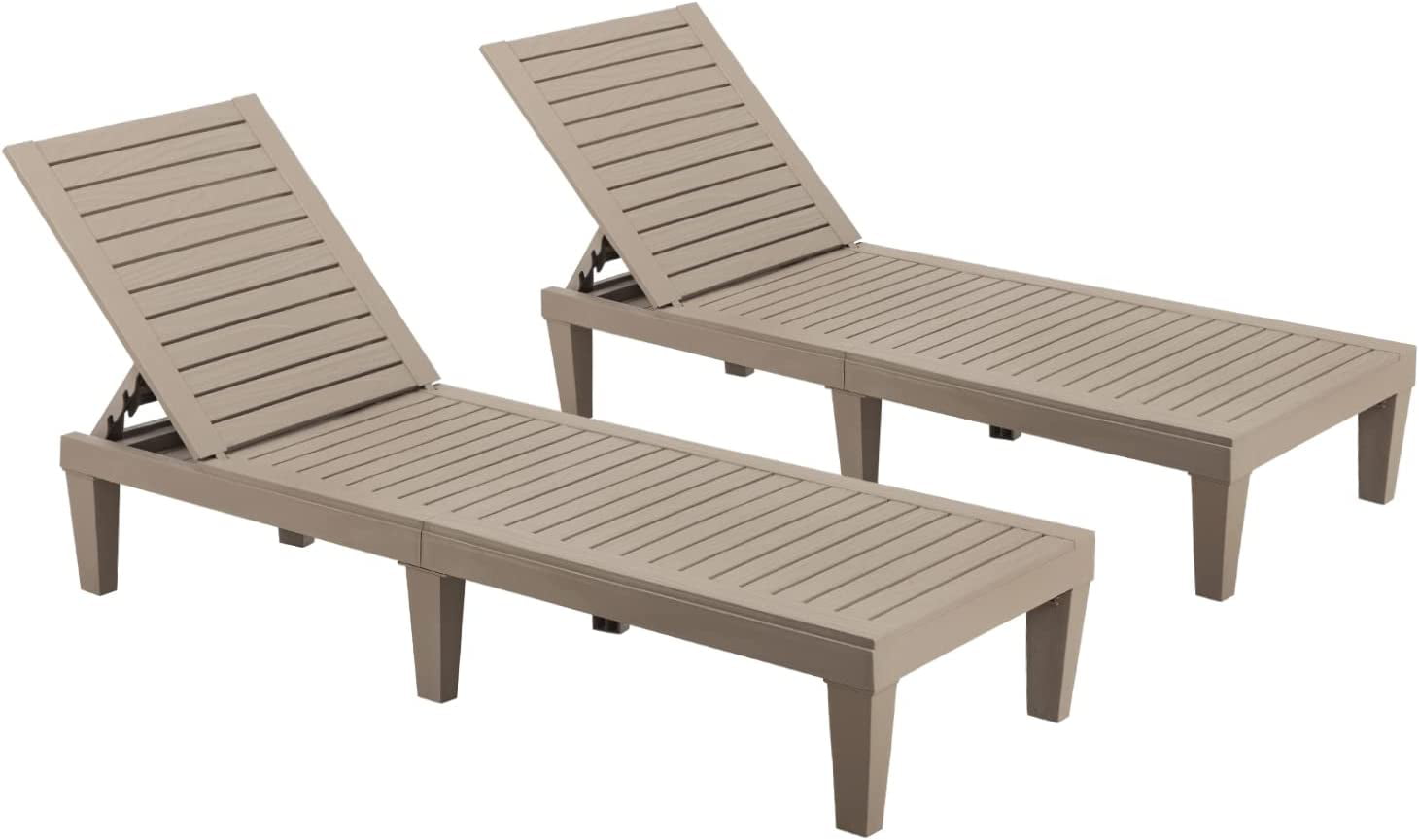 Patio Chaise Lounge Chair Set of 2 Outdoor PE Waterproof Adjustable Easy Assembly Lounge Chairs for Outside Pool Garden Deck Beach