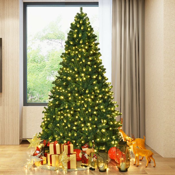 Pre-Lit Artificial Christmas Tree 7.5ft with 450 Clear Incandescent Mini Lights, Green