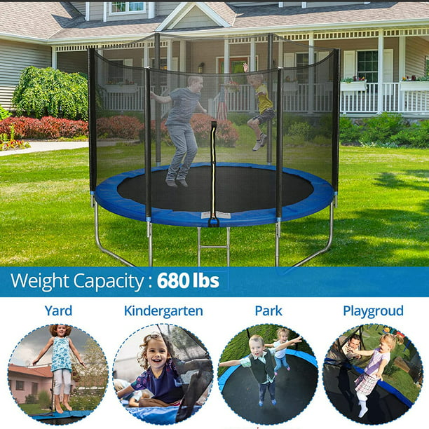 10 FT Trampoline with Safe Enclosure Net 680 lbs Outdoor Fitness Trampoline with Waterproof Jump Mat Ladder