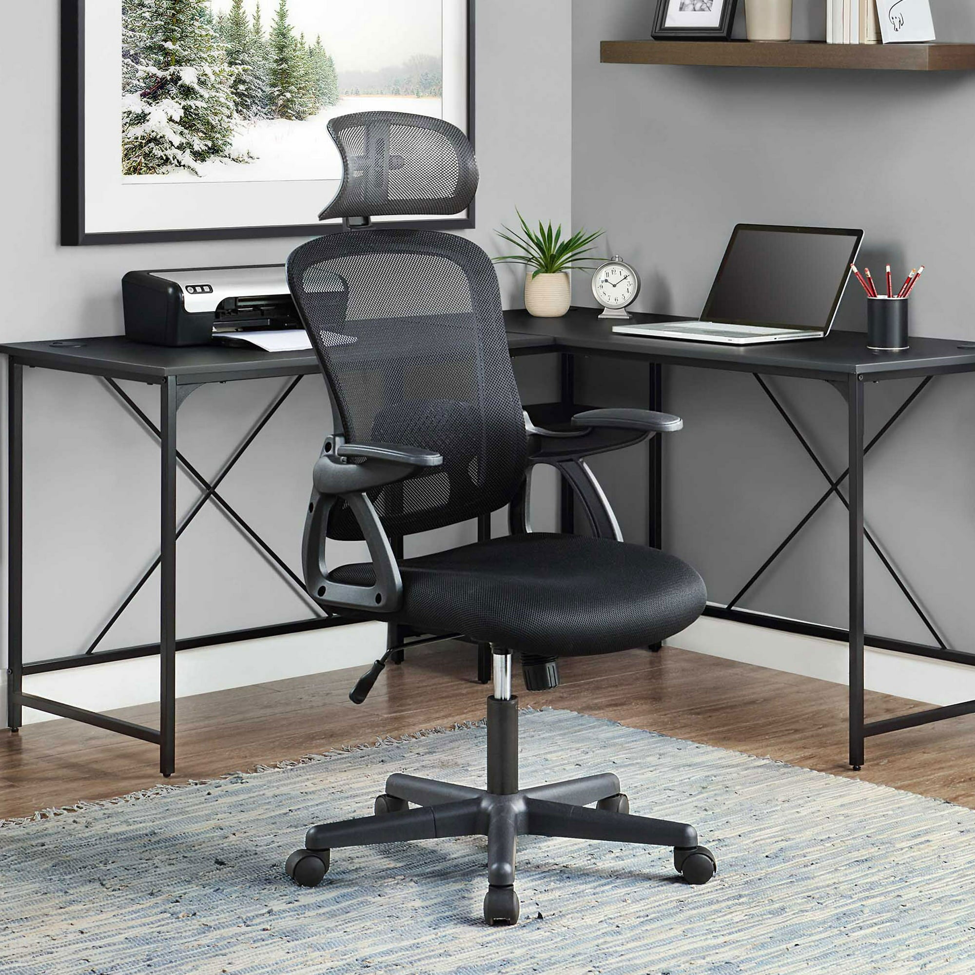 Ergonomic Office Chair with Adjustable Headrest, Black Fabric, 275lb capacity