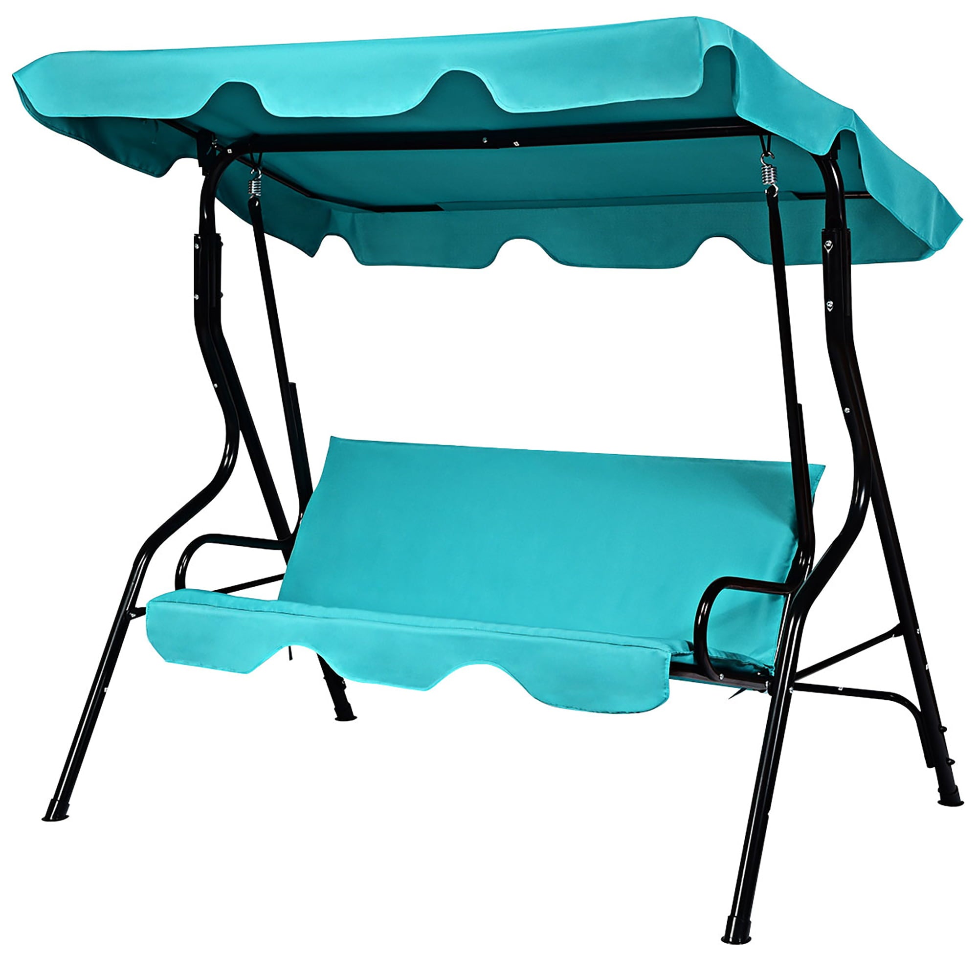 Patio 3 Seats Canopy Swing Glider Hammock Cushioned Backyard Blue