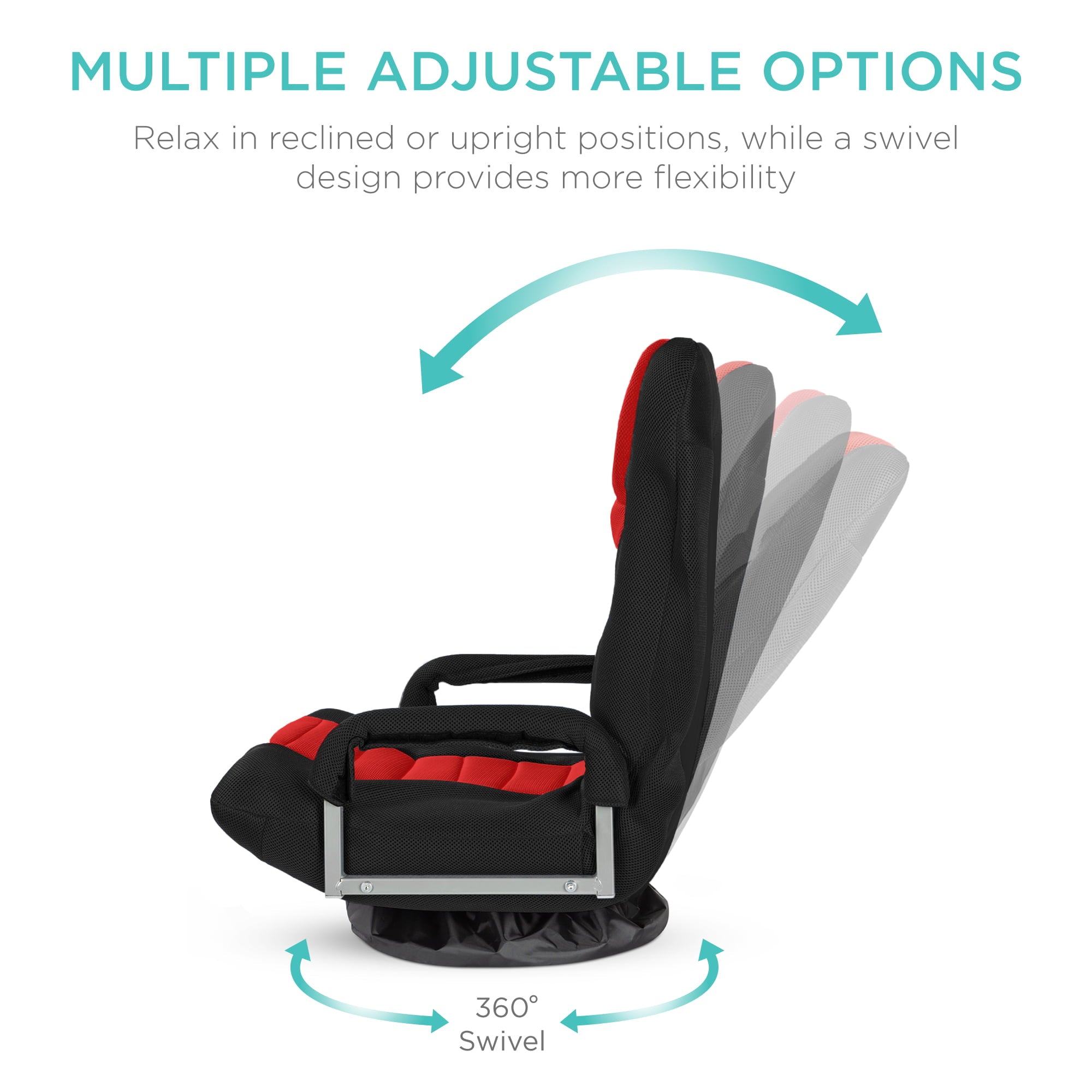 360-Degree Swivel Gaming Floor Chair w/ Armrest Handles, Foldable Adjustable Backrest - Black/Red