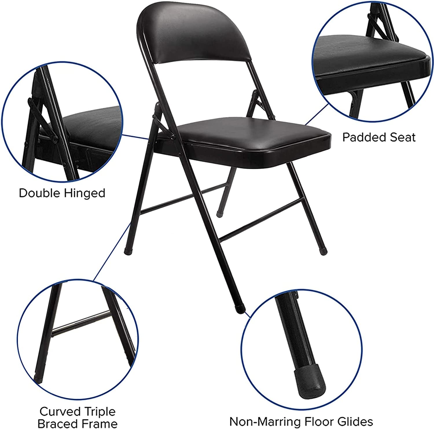 Padded Seat Folding Chair Pack, Black