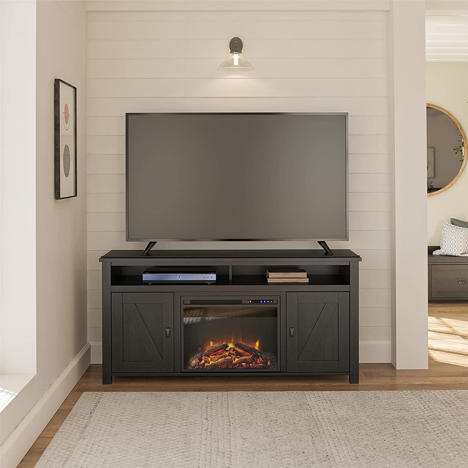 Electric Fireplace TV Console for TVs up, Black Oak