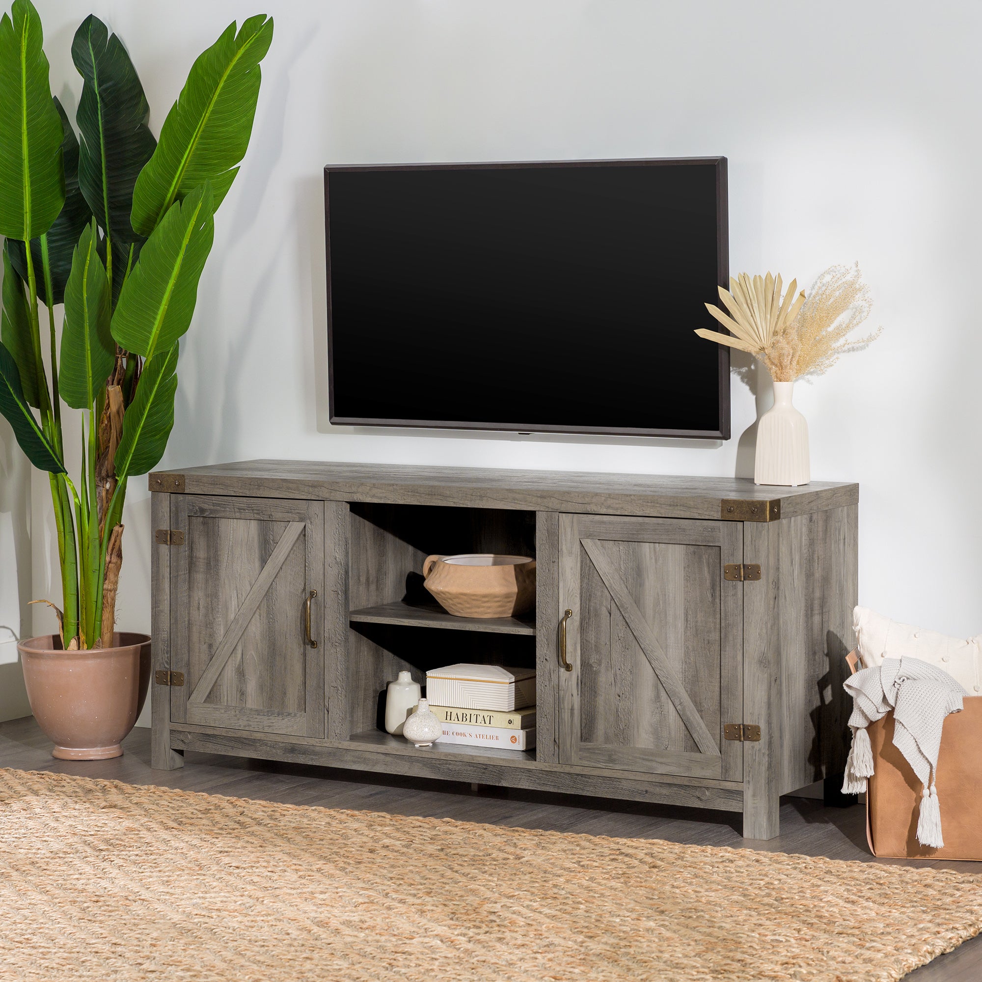 Modern Farmhouse Barn Door TV Stand for TVs up