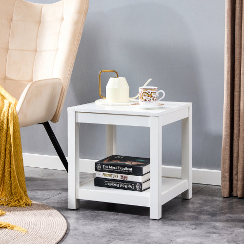 Simple white side table , 2 tier small space end table ,modern night stand, sofa table, side table with storage shelve