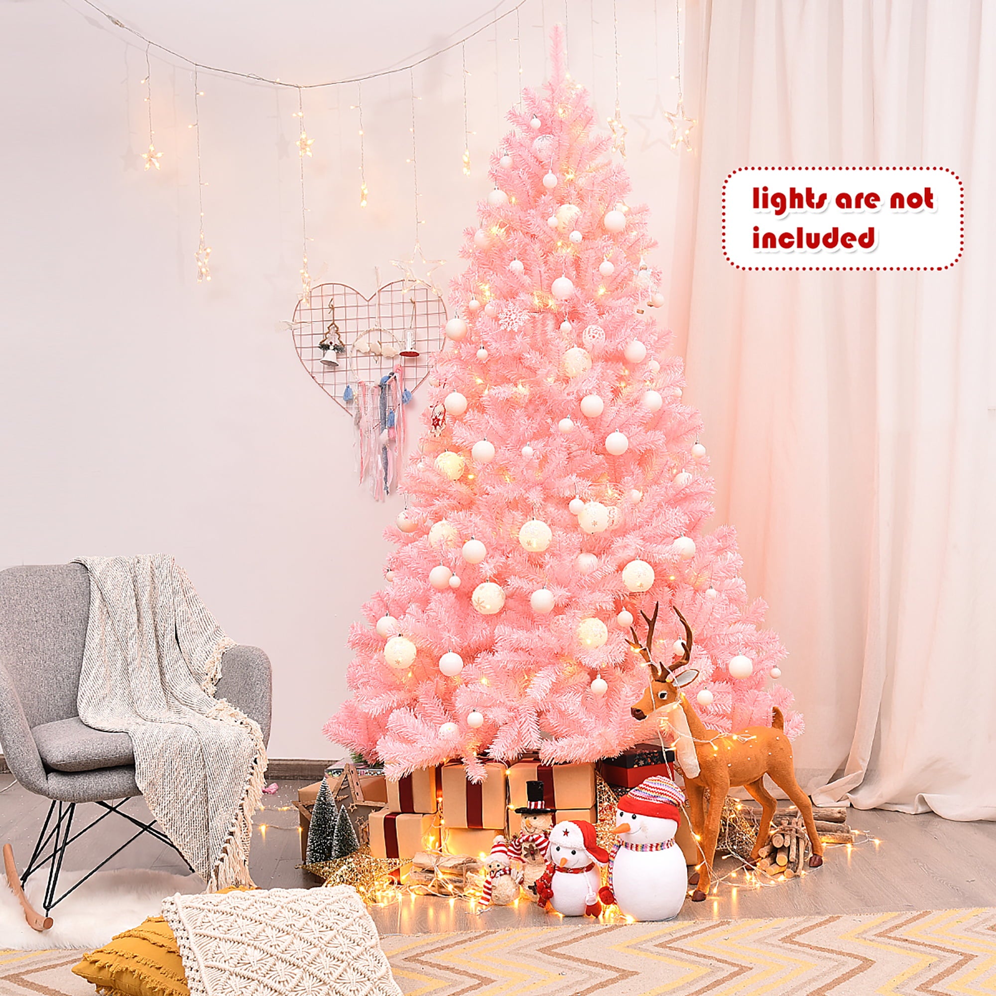 7.5Ft Hinged Artificial Christmas Tree Full Fir Tree New PVC w/ Metal Stand Pink