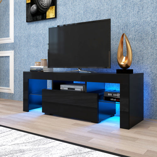 Black TV Stand with LED RGB Lights,Flat Screen TV Cabinet