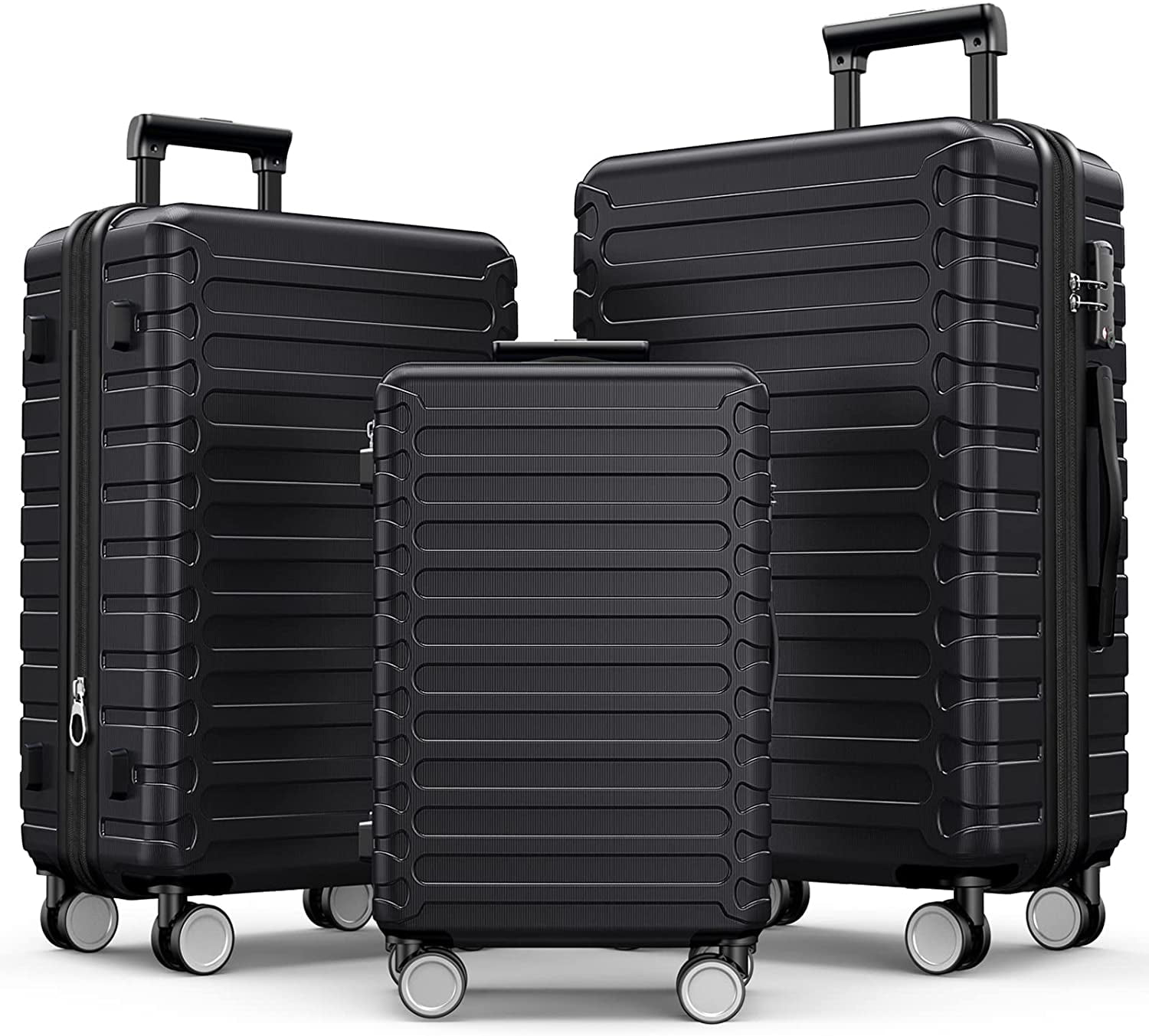 3-Piece Nested Spinner Suitcase Luggage Set with TSA Lock, Black