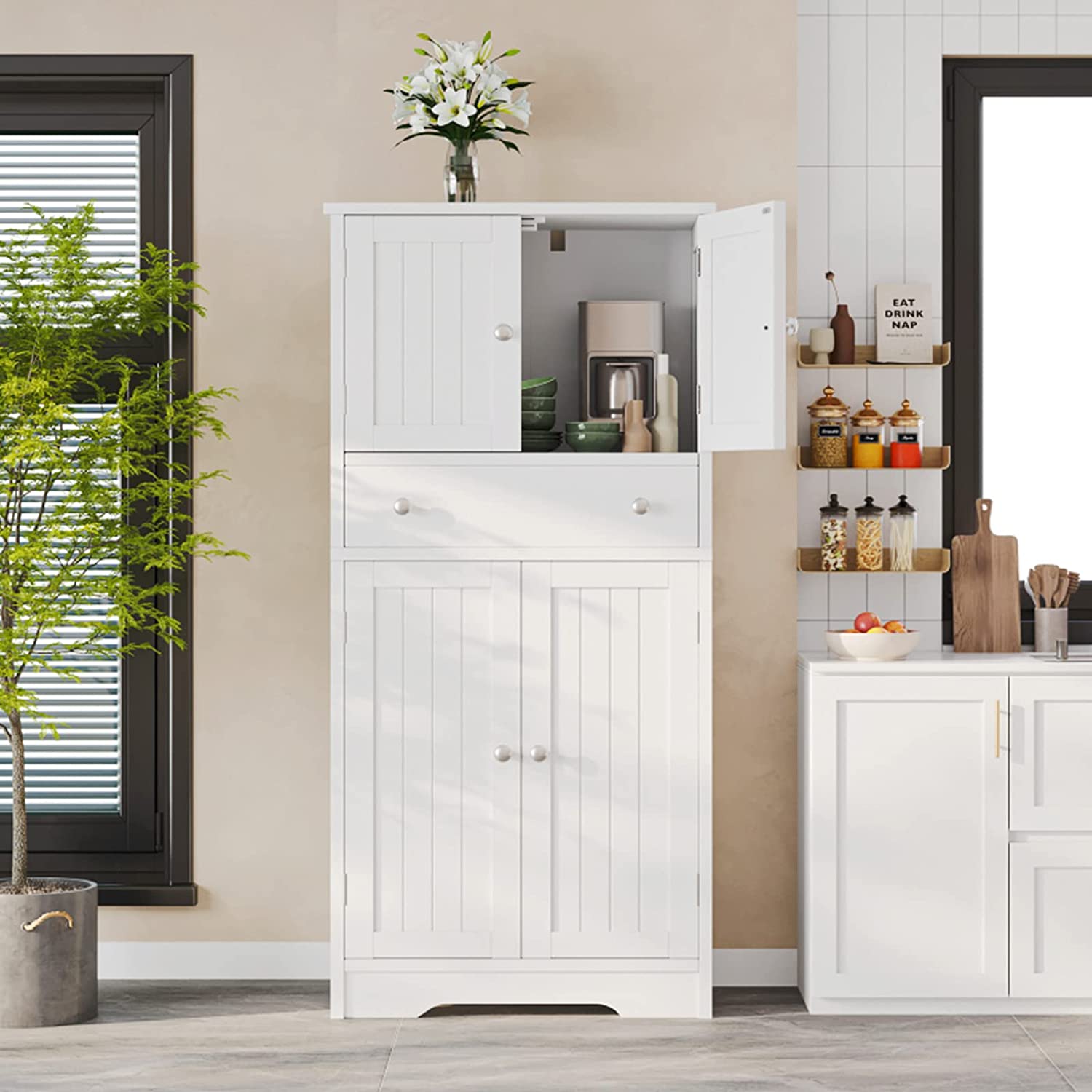 Storage Cabinet with Adjustable Shelf Bathroom Floor Storage Cabinet