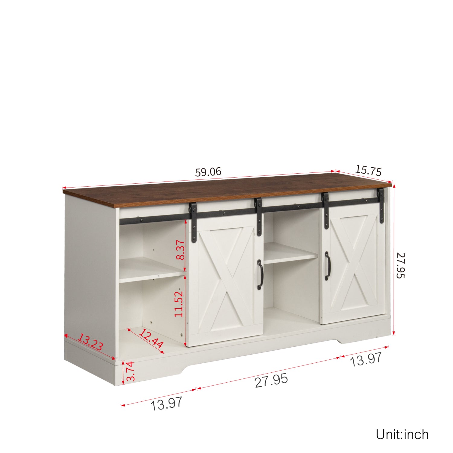 TV Stand Sliding Barn Door ModernFarmhouse Wood Entertainment Center, Storage Cabinet Table Living Room with Adjustable Shelves for TVs