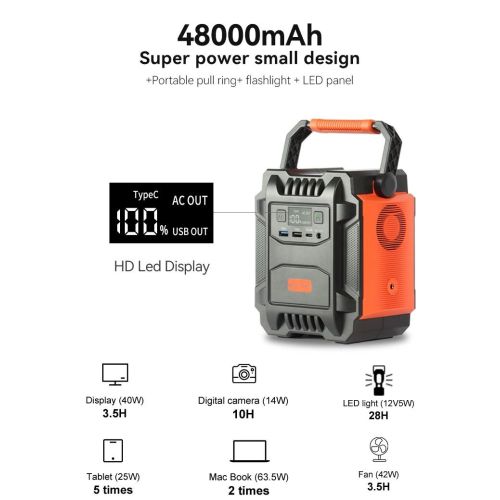 200W Portable Power Station Power Bank Solar Generator AC 200W /DC 120W l/Type-C 18W/QC3.0/5W LED For Camping, Back up Power, CPAP Battery