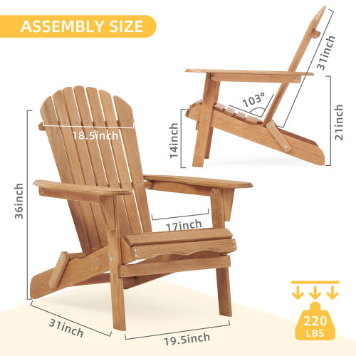 Wooden Outdoor Folding Adirondack Chair Set of 2 Wood Lounge Patio Chair for Garden,Garden, Lawn, Backyard, Deck, Pool Side, Fire Pit,Half Assembled