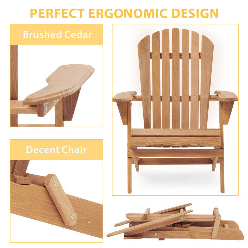 Wooden Outdoor Folding Adirondack Chair Set of 2 Wood Lounge Patio Chair for Garden,Garden, Lawn, Backyard, Deck, Pool Side, Fire Pit,Half Assembled