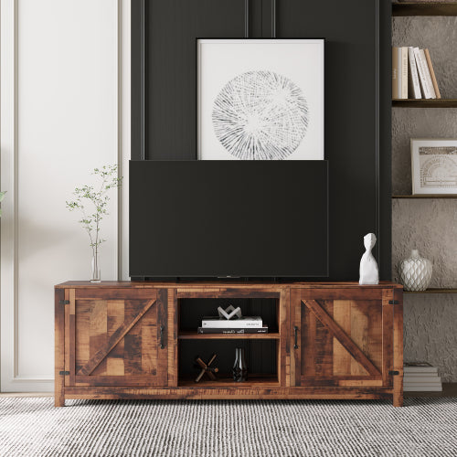 Farmhouse TV Stand, Wood Entertainment Center Media Console with Storage