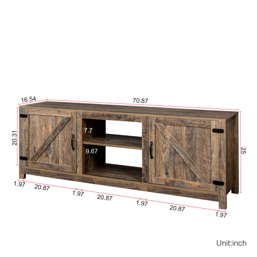 Farmhouse TV Stand, Wood Entertainment Center Media Console with Storage, Walnut