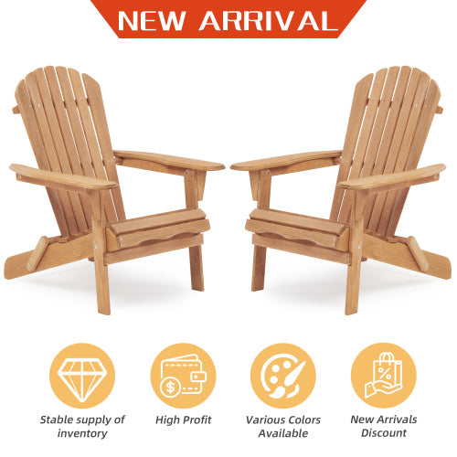 Wooden Outdoor Folding Adirondack Chair Set of 2 Wood Lounge Patio Chair for Garden,Garden, Lawn, Backyard, Deck, Pool Side, Fire Pit,Half Assembled