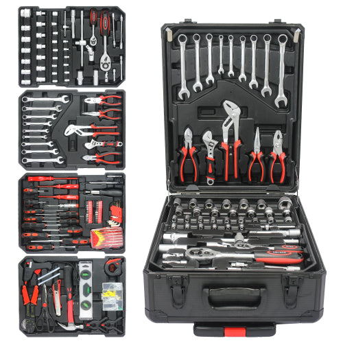 Black Hand Tool Box with 4 layers of Toolset and wheels