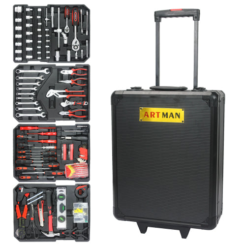 Black Hand Tool Box with 4 layers of Toolset and wheels