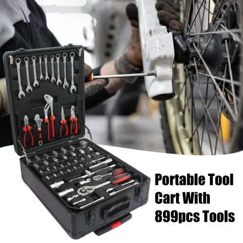 Black Hand Tool Box with 4 layers of Toolset and wheels