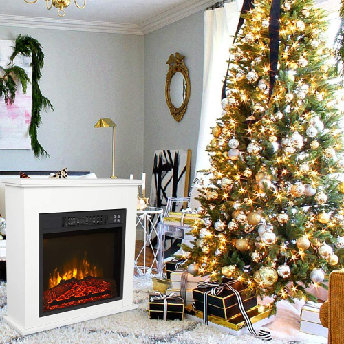 25 Inch 1400W Electric Fireplace Mantel Heater, Freestanding Space Stove with Remote Control  Realistic Flames