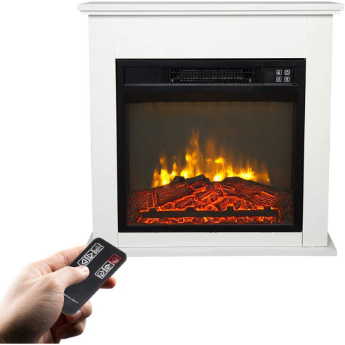 25 Inch 1400W Electric Fireplace Mantel Heater, Freestanding Space Stove with Remote Control  Realistic Flames