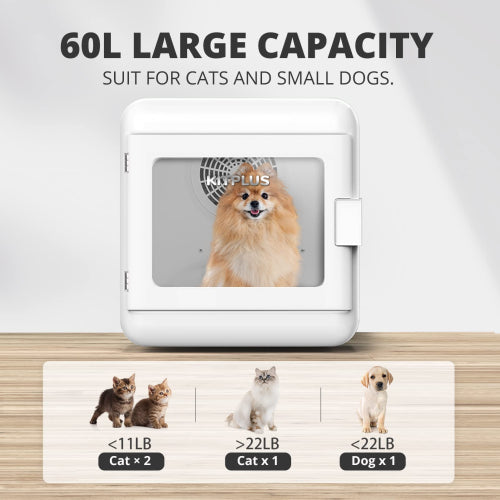 Pet Hair Dryer Box, Ultra Quiet Blow Dryer 6L Capacity for Cats and Small Dogs, Professional Fast Drying Blower