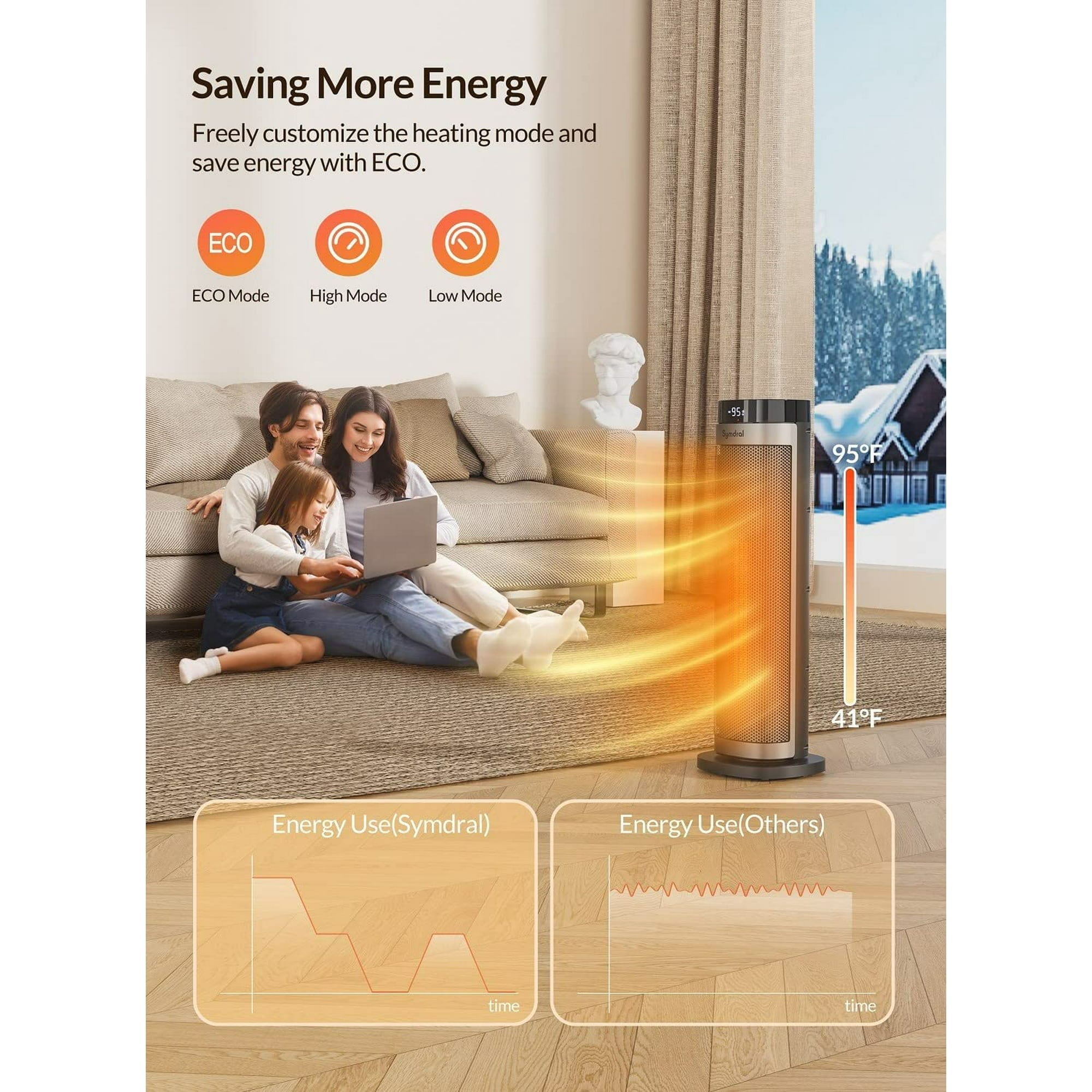 Space Heater, 1500W Portable Electric Oscillating Ceramic Heater 24in, Fast Heating Quiet Tip-Over Protection with Remote Control for Indoor