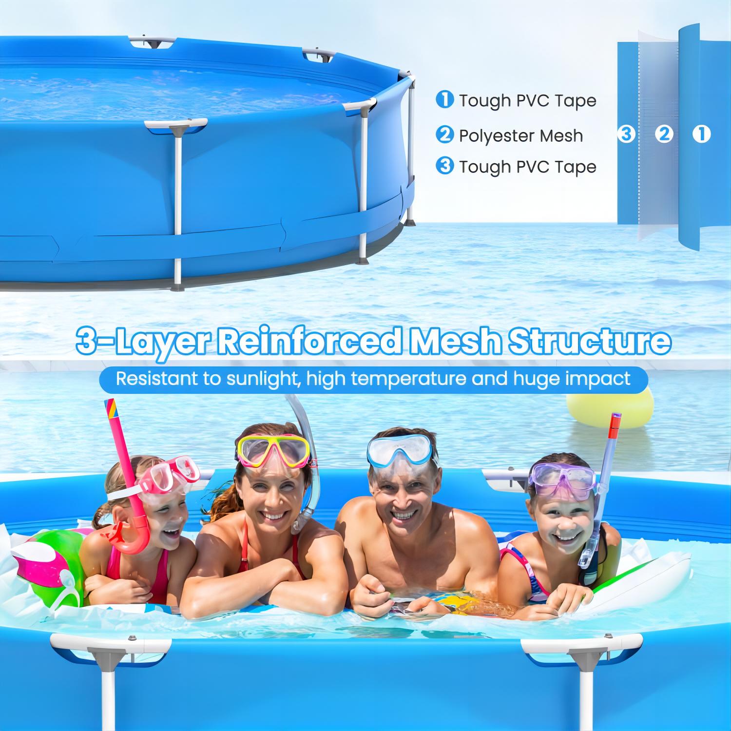 Round Above Ground Swimming Pool With Pool Cover, Blue