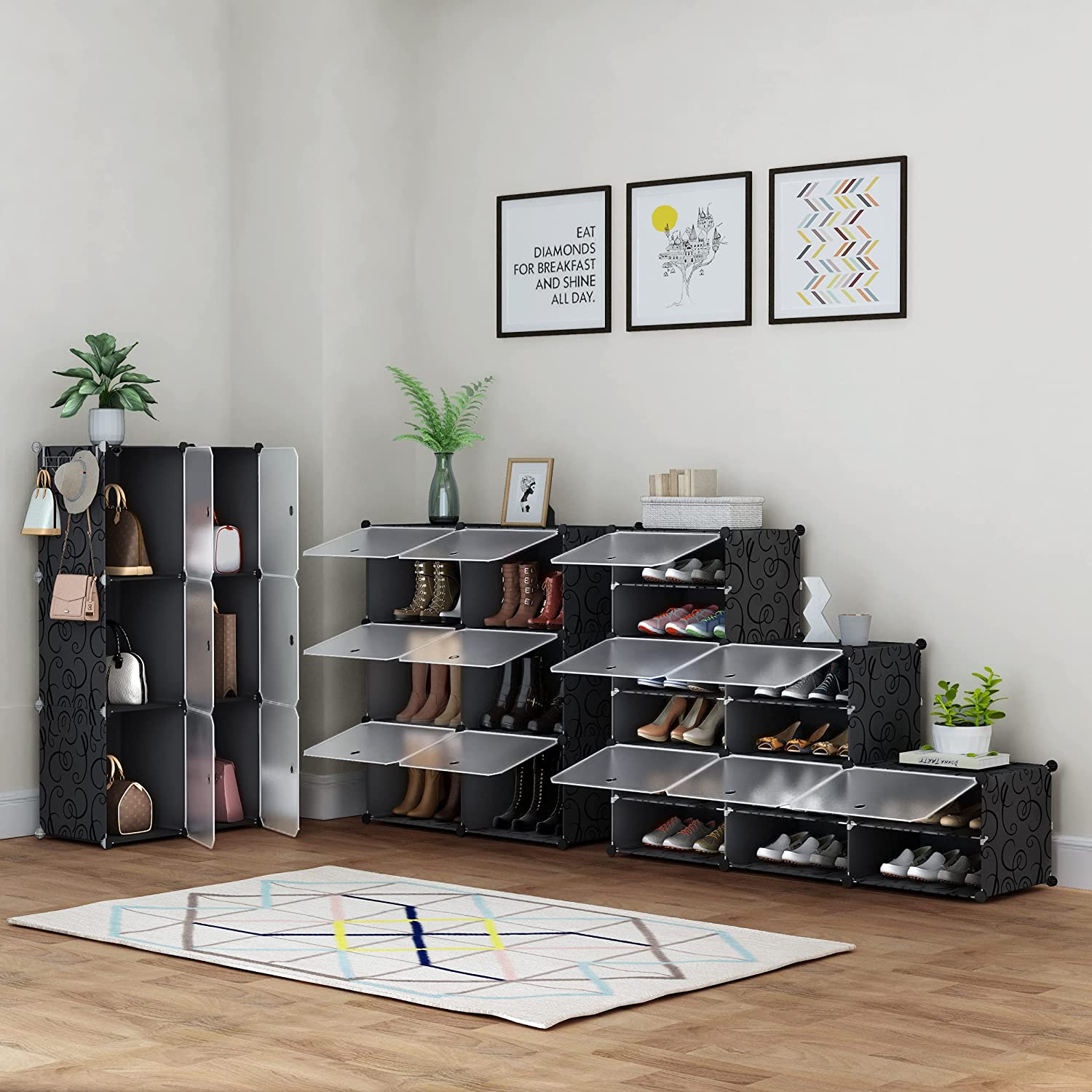 Shoe Rack Organizer, 6 Tier Shoe Storage Cabinet 24 Pair Plastic Shoe Organizer Shoe Shelves for Closet Hallway Bedroom Entryway