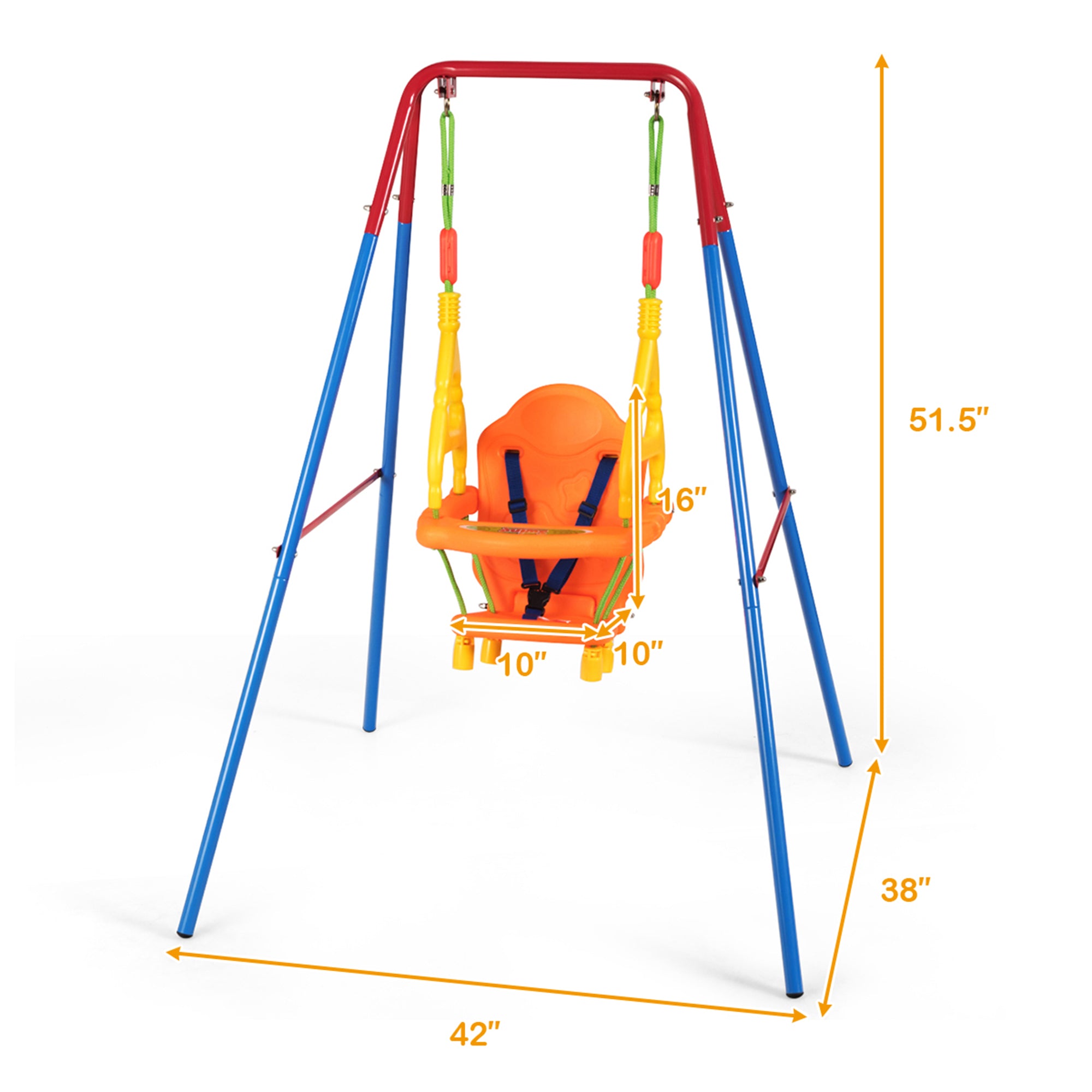 Toddler Swing Set High Back Seat w/ Handrails A-Frame Metal Swing Set Backyard