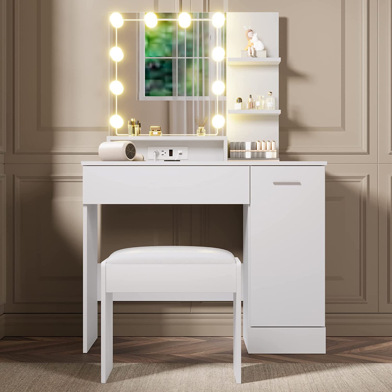 Vanity Desk with Lighted Mirror,Makeup Vanity with Lights