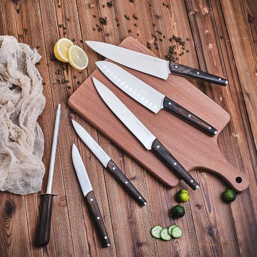 Kitchen Knife Sets, Cookit 15 Piece Knife Sets with Block for Kitchen Chef Knife Stainless Steel Knives Set Serrated Steak Knives with Manual Sharpener Knife