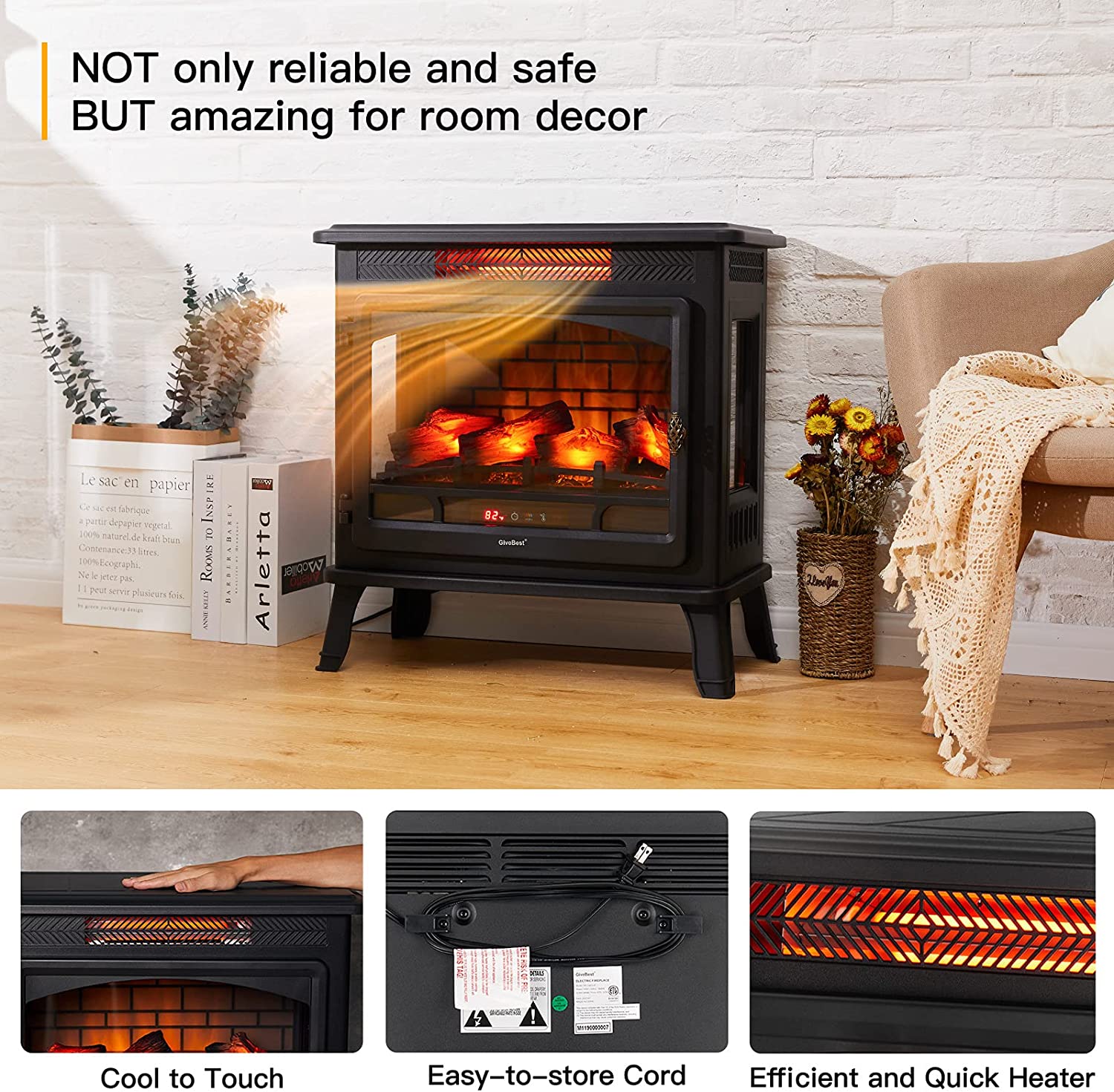 Infrared Quartz Electric Fireplace Stove Heater